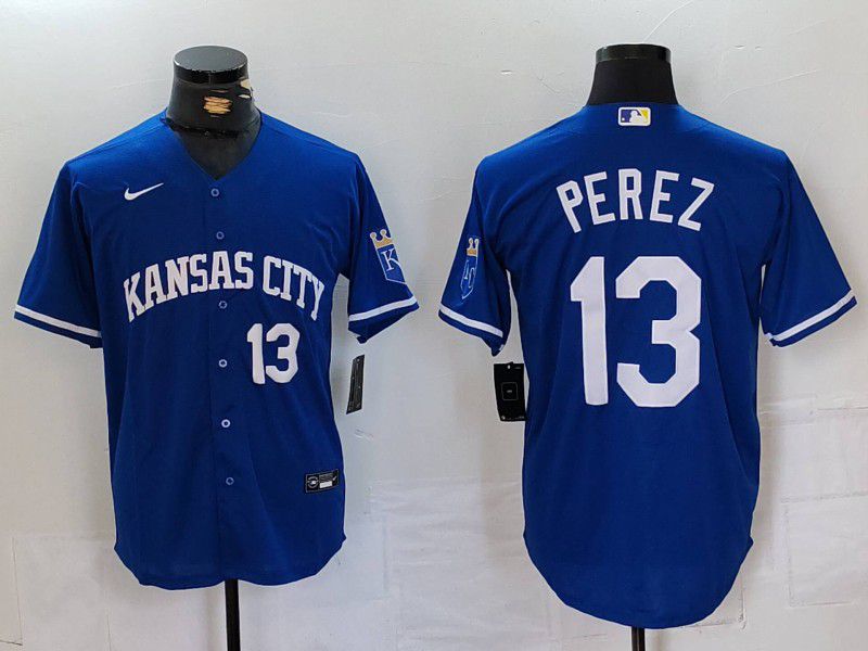 Men Kansas City Royals #13 Perez Blue Game 2024 Nike MLB Jersey style 3